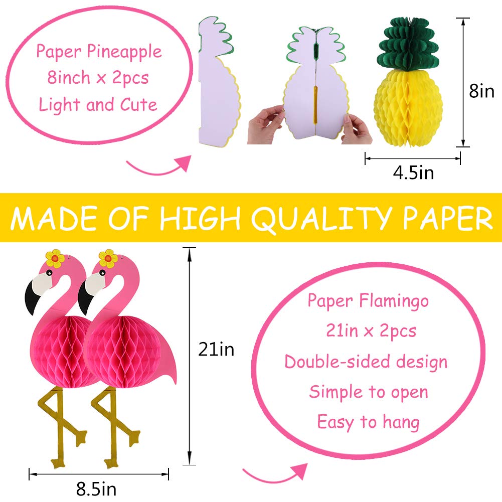 Yunxuan Flamingo Party Supplies, Hawaiian Party Decorations Flamingo And Pineapple Honeycomb Ball Paper Lanterns Paper Fans Pom